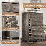 AMERLIFE 5 Drawers Dresser for Bedroom, Farmhouse Wooden 47" Tall Dresser for Closet, Natural Texture Chest of Drawers for Bedroom, Living Room, Hallway and Entryway, Rustic Grey AMERLIFE