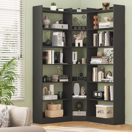 Semoic 70.8" Tall Corner Bookshelf, 7 Tiers Large Etagere Bookcases with Baffles, L-Shaped Modern Storage Display Rack Industrial Bookshelves for Bedroom, Home Office, Living Room & Kitchen, Black Semoic