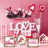 Bencailor 48 Pcs Interchangeable Seasonal Farmhouse Tiered Tray Decor Set Include Wood Frames with Ladders Cards Bow Knot,Tray Not Included(Year Round Seasonal) Bencailor