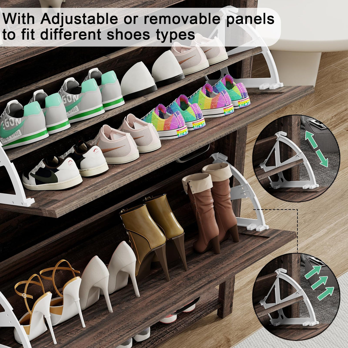 Vabches Shoe Cabinet with 2 Flip Drawers, Farmhouse Shoe Storage Cabinet for Entryway, Wood Narrow Shoe Rack Cabinet with Open Shelf, Slim Hidden Shoe Cabinet, Rustic Dark Oak Vabches