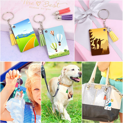 Rectangle Sublimation Keychain Blanks, 80 PCS Sublimation Blanks Products Bulk with Heat Press Transfer Double-Side Printed Keychain Blanks Tassels Key Rings for DIY Office Tag Art Craft Ornament