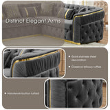 110.5" Luxury Velvet L Shape Chesterfield Sofa Set with Glod Metal Accents, Oversize Victorian Curved Arm Sofa Sectional Couches for Living Room with 7 Pillows, Left Chaise, Gray WIN FORCE