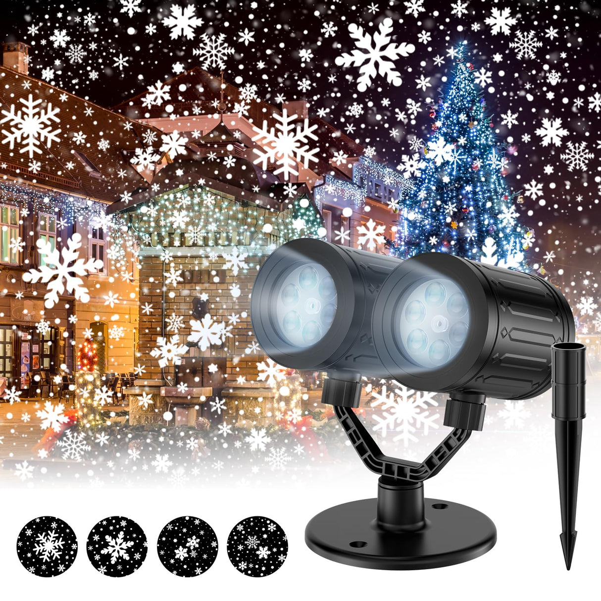 afzdby Christmas Snowflake Projector Lights Outdoor,Timer Setting Double Head Snowfall Led Lights Waterproof,Landscape Decorative Lighting Projection Lamp for Xmas Holiday Wedding Indoor Garden Patio afzdby