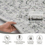 Jainmy Distressed Farmhouse 5x7 Area Rugs for Living Room Bedroom Non Slip Washable, Medallion Pattern Printed Low Pile Thin Carpet Rugs for Dining Room/Kitchen/Home Office, Off White/Grey Jainmy