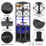 Aufvolr Wine Bar Cabinet with Power Outlet, 6-Tiers Industrial Wine Cabinet with LED Light and Glass Holder, Corner Bar Cabinet with Adjustable Shelf and Mesh Door, Liquor Cabinet Bar for Home Aufvolr