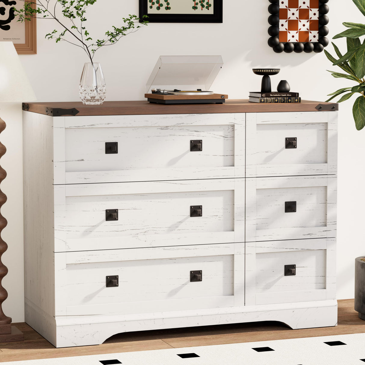 Royal Windsor Farmhouse 6 Drawer Dresser for Bedroom, Chest of Drawers Dresser for Closet, Clothes Organizers and Storage with Spacious Tabletop, Wooden Dressers for Living Room, White Royal Windsor