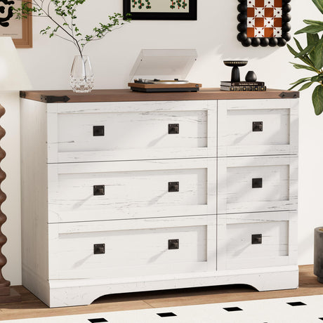 Royal Windsor Farmhouse 6 Drawer Dresser for Bedroom, Chest of Drawers Dresser for Closet, Clothes Organizers and Storage with Spacious Tabletop, Wooden Dressers for Living Room, White Royal Windsor