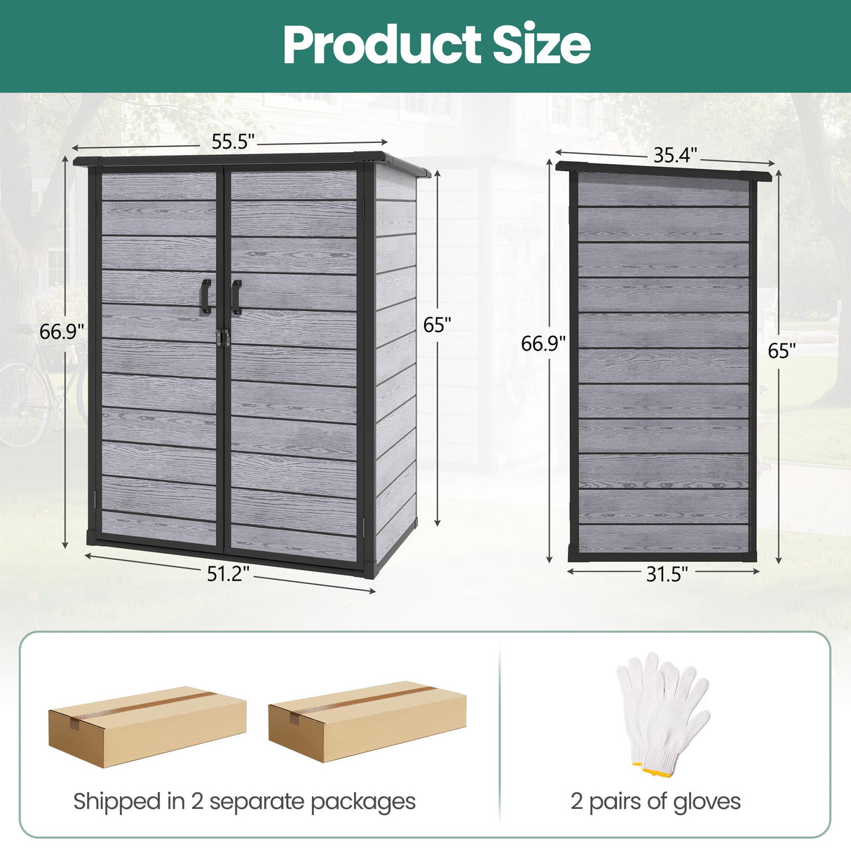 Outdoor Resin Storage Shed with Floor, Lockable Vertical Tool Shed, Weather-Resistant Garden Storage Cabinet for Backyard Patio (Dark Gray) SEGMART