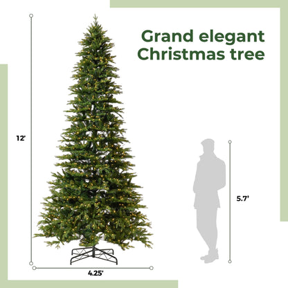 12ft. Belgium Fir Natural-Look Artificial Christmas Tree with 1500 Clear LED Lights and 4962 Bendable Branches