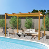 Domi 9’ x 13’ Outdoor Retractable Pergola Against The Wall with Weather-Resistant Canopy Aluminum Garden Pergola Patio Grill Gazebo for Courtyard(Teak Coated) domi outdoor living