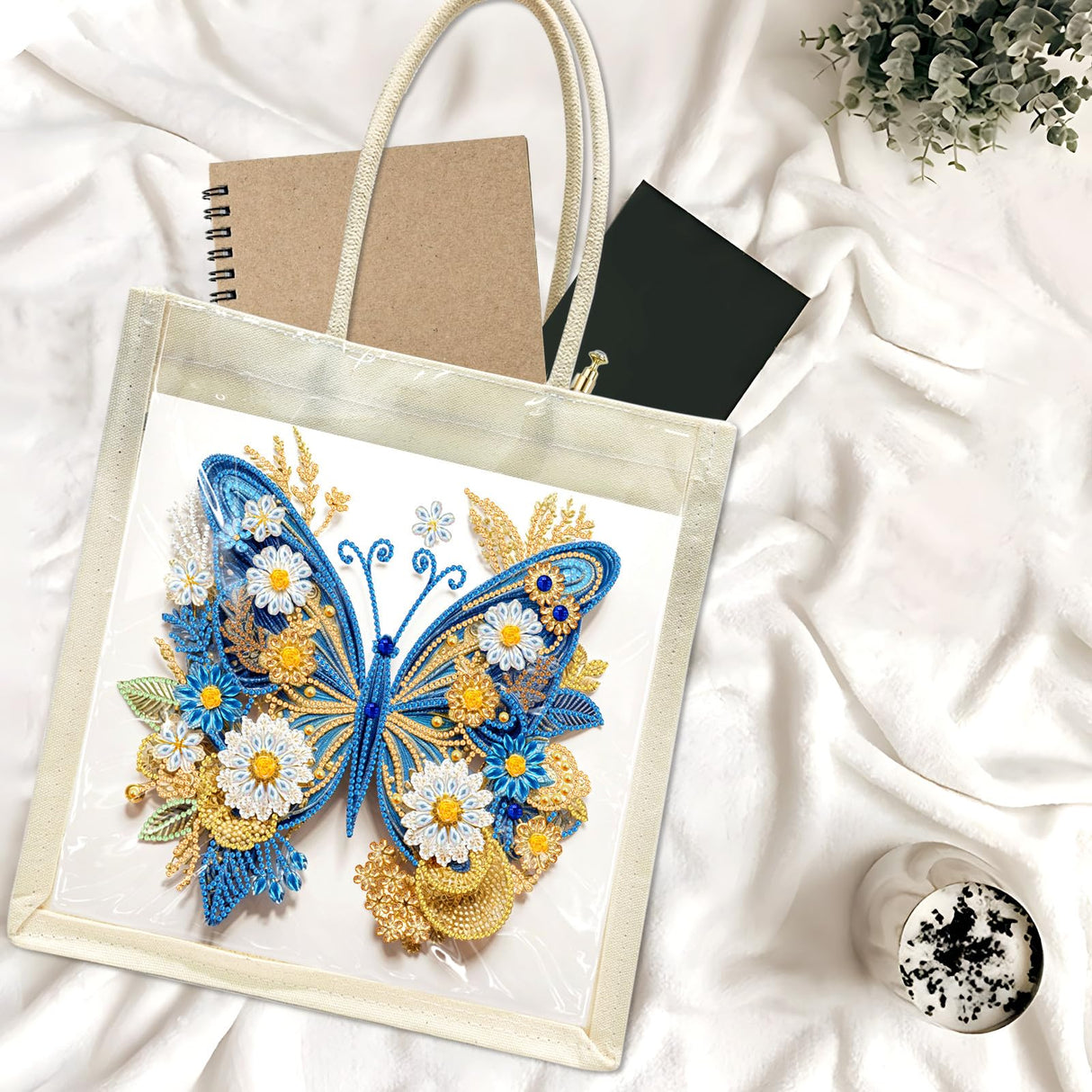 ARTopet DIY Diamond Art Painting Handbag Handmade Non-Woven Shopping Tote Bags with Replace Pattern Reusable Grocery Bag-Butterfly01 ARTopet