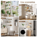 Over The Toilet Shelf,3-Tier Adjustable Freestanding Metal Bathroom Organizer Shelves with Toilet Paper Holder & Hooks,Space-Saving for Narrow Small Bathroom,10”D x 24”W x 66”H,White Golpart