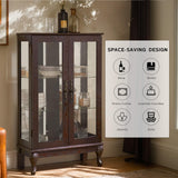 44"H Lighted Glass Display Cabinet with Glass Doors, Wooden Curio Cabinet with 3 Adjustable Shelves, Mirrored Back Panel, Arched China Cabinet for Living Room, Light Bulb Included (Dark Cherry) Eyisean