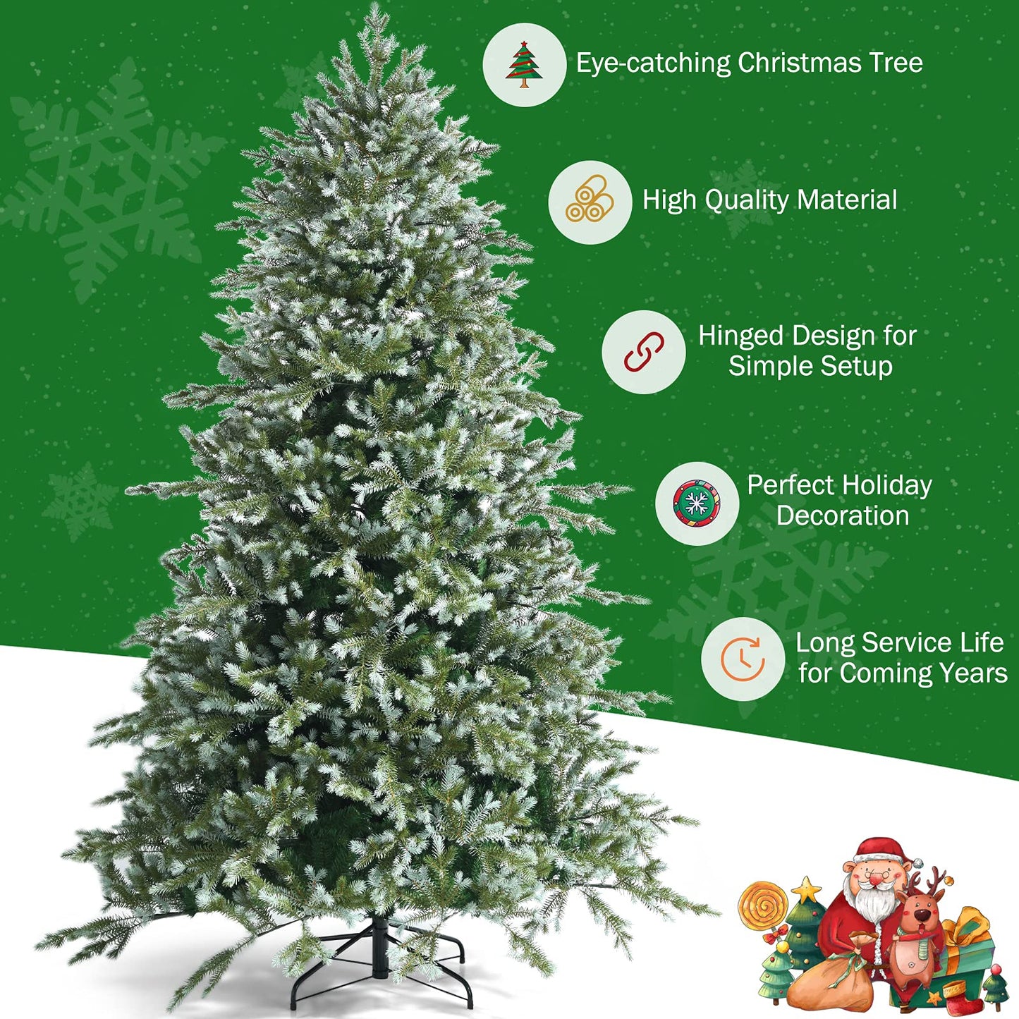 Goplus 8ft Artificial Christmas Tree, Feel Real Unlit Hinged Xmas Spruce Tree w/ 1658 Mixed PE & PVC Branch Tips, Metal Stand, Wintry Indoor Decoration for Holiday Festival