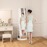 TJYGO 360° Swivel Jewelry Cabinet with Mirror, 6 LED Lights, Rotatable Full Length Mirror with Jewelry Storage Shelf, Standing Jewelry Armoire Organizer, Foldable Makeup Shelf TJYGO