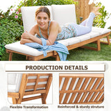 Devoko Outdoor Couch Acacia Wood Patio Couch with Adjustable Armrests, Outdoor Convertible Sofa with Removable Cushions & Pillows for Patio, Porch, Poolside(White) Devoko