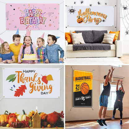 4 Pcs Polyester Oxford Cloth Blank Banners - Blank Banner Signs with Hanging Ropes, 2x4 ft DIY Blank Sublimation Vinyl Banners for Birthday Party Wedding Thanksgiving Christmas Indoor Outdoor Display