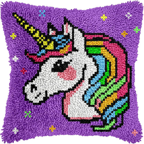Unicorn Princess Latch Hook Kits for Adults Kids, Beginners DIY Throw Pillow Kit Pre-printed Pillowcase Hook and Latch Rug Kits Cross-stitch Cushion Cover for Home Sofa Decor Gift Idea 17x17 inch veirousa