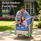 ovios Outdoor 5 Piece Patio Furniture with Fire Pit Table,Wicker Coversation Set with Swivel Rocking Chair,Comfy Sectional Deep Sofa for Outside Porch Balcony Backyard Pool,Navy Blue ovios