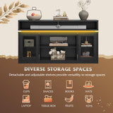 WLIVE TV Stand up to 65 Inch TV, 59" Entertainment Center with LED Lights, Farmhouse TV Media Console with Storage Cabinets, Adjustable Shelves for Living Room and Bedroom, Black WLIVE