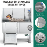 YITAHOME 50" Dog Grooming Tub 304 Stainless Steel Professional Dog Bathing Station w/Ramp, Floor Grate, Faucet, Dog Bathtub for Large, Medium, Small Pets Left Door, Dog Washing Station for Home YITAHOME