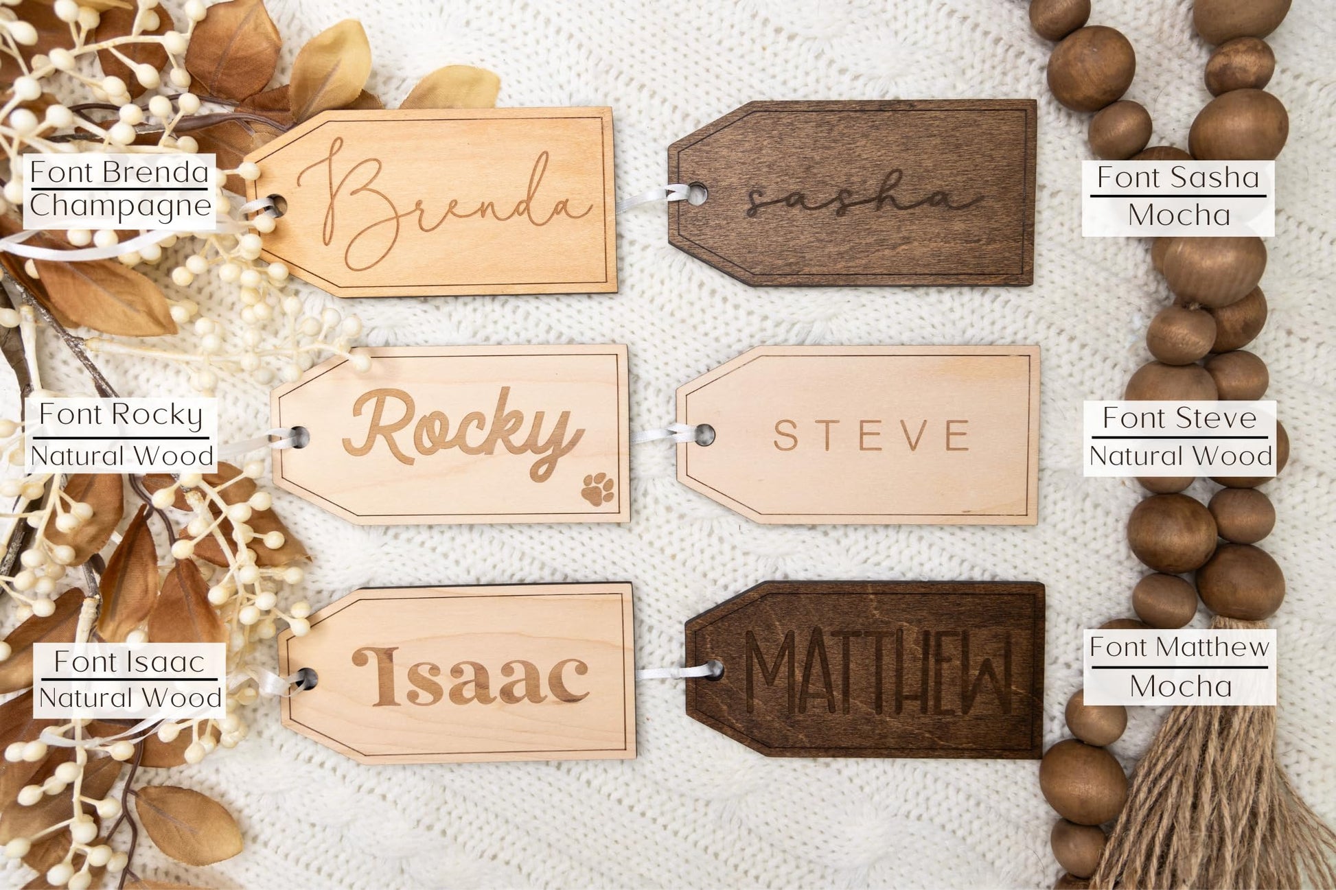 Engraved Christmas Stocking Tags | Stocking Name Tags | Personalized Stocking Tags | Family Stockings | Name Tags Wooden | Stocking Gift Tag - WoodArtSupply