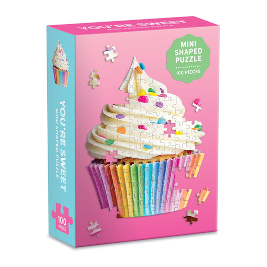 Galison Shaped Mini Jigsaw Puzzle, You’re Sweet Cupcake, 100-Pieces – Cupcake Shaped Puzzle Featuring a Colorful Design, Thick and Sturdy Pieces, Perfect for Family Fun, Multicolor, 1 EA (0735363919)