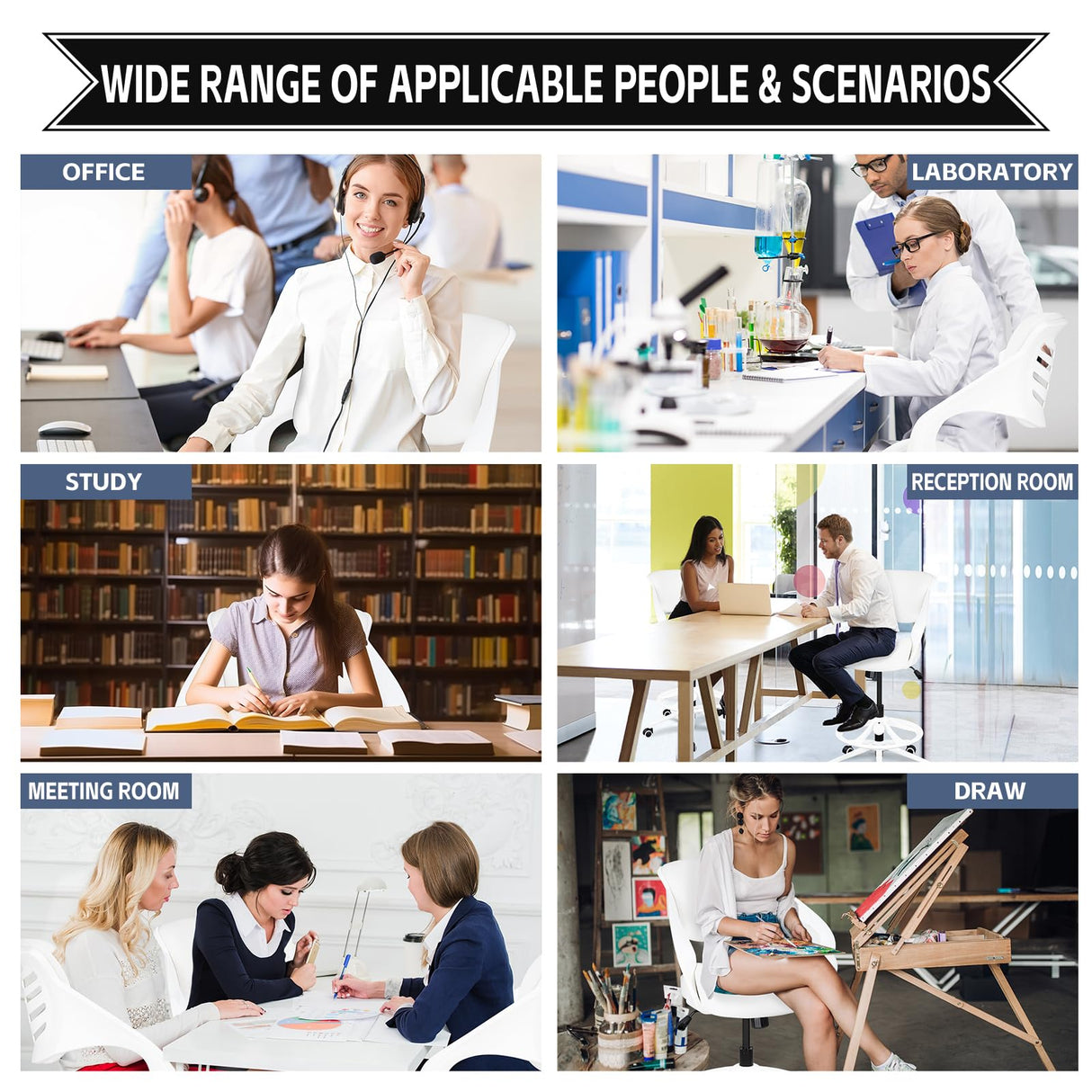 BOJUZIJA Ergonomic Drafting Chair,Standing Computer Desk Chair,Foot Ring,Lumbar Support,Swivel Task Chair - White BOJUZIJA