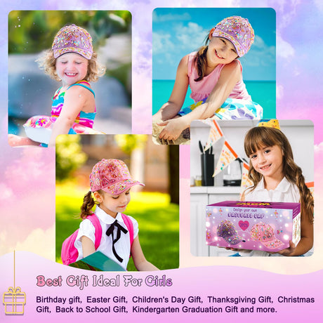 Christmas Gifts for Girls Decorate Your Own Baseball Cap with 12 Sheets Unicorn Gem Stickers, Fun Arts and Crafts Kit for Kids Age 4-12, 2PCS DIY Baseball Cap Birthday Gifts for Girls 4 5 6 7 8 9 10 Yoart