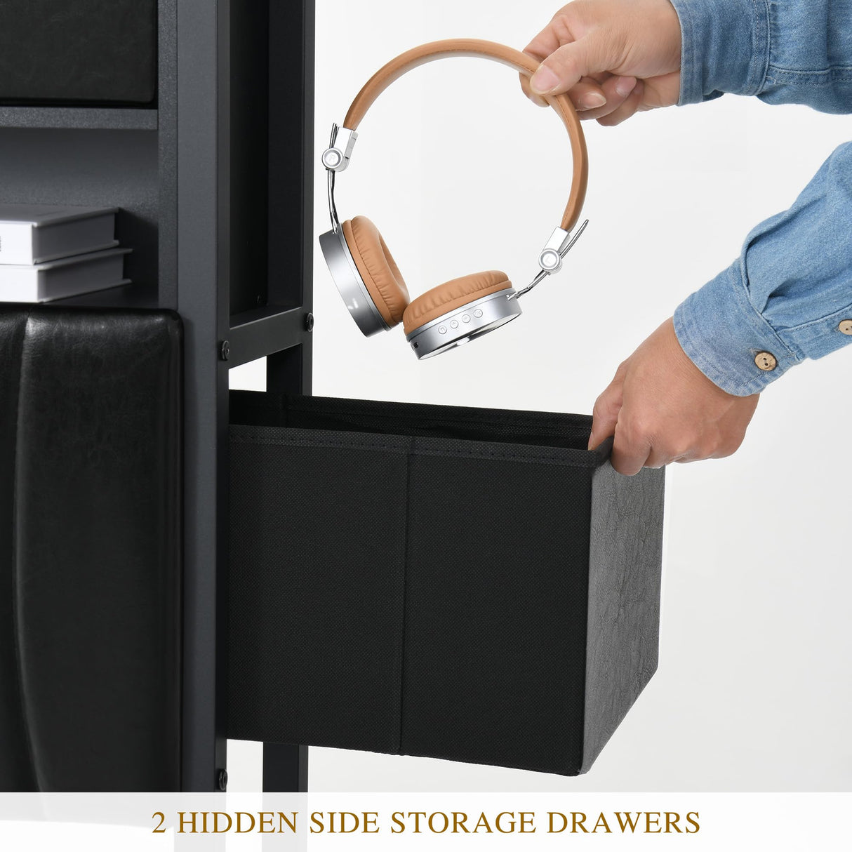 YITAHOME King Size with 2 Storage Drawers and Charging Station, Upholstered Bed with Storage Headboard and LED Light, Heavy Duty Metal Frame Support, No Box Spring Needed, Noise Free, PU Leather Black YITAHOME