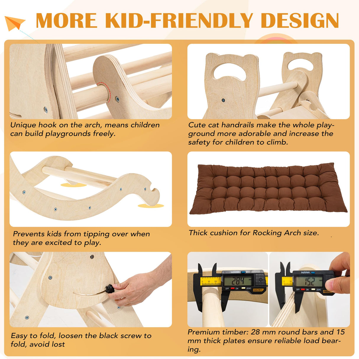 NEOCOZY Pikler Triangle Set with Cushion, Arch and Slide, Toddler Climbing Toys Indoor Playground, Montessori Climbing Set, Indoor Jungle Gym, Wooden Pickler-3 Piece Climbing Gym for Kids 2-6yr NEOCOZY