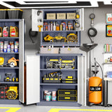 Greenvelly Metal Storage Cabinet, 42” Steel Locking Cabinet with Doors and Shelves, White Gray Metal Utility Cabinet Garage Cabinets, Lockable File Cabinet for Home Office, Garage, Kitchen, Shop Greenvelly