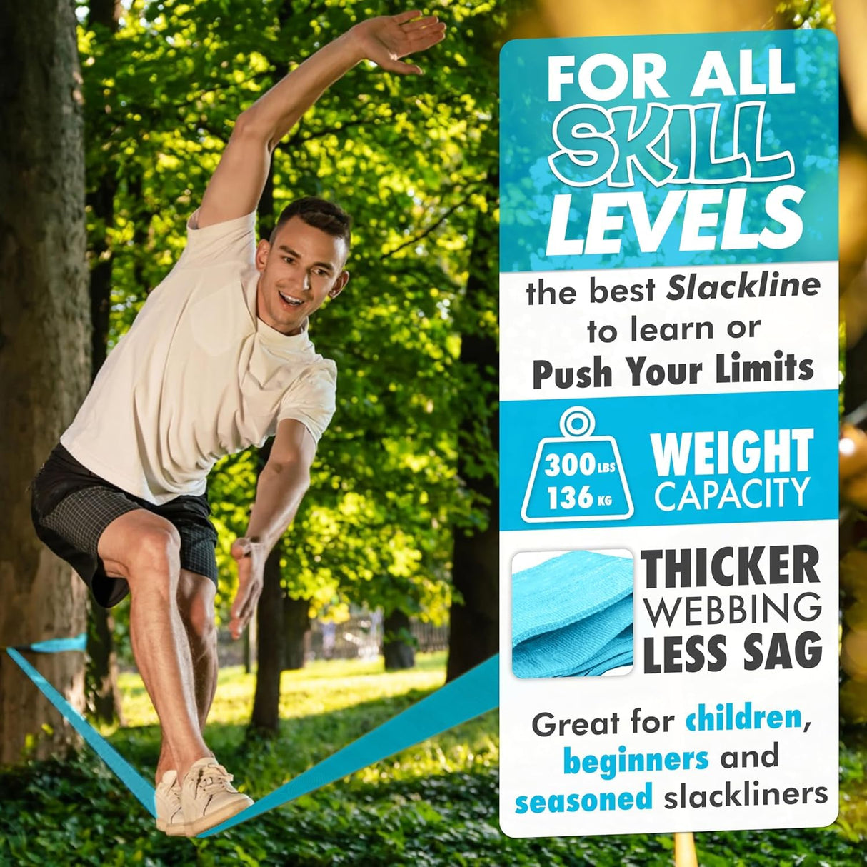 Complete Ninja Slackline Kit - 60ft Long Slack Line for Backyard for Kids & Adults with Ratchet Straps, Wider Tree Protectors - Slackline Kit for Ninja Warrior Obstacle Course for Kids Outdoor Playset Trailblaze