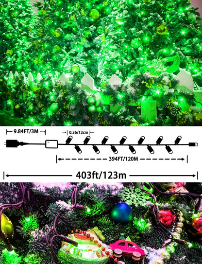 JXLEDAYY 1000 LED Christmas Lights, 403 FT Christmas Lights Outdoor Waterproof 8 Modes Timer LED String Lights for Xmas Tree Wedding Holiday Party Thanksgiving Decoration-Green