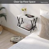 Sapowerntus Floating Nightstand Shelves Wall Mounted, 2 Tier Bedside Table for Bedroom, Rustic White Wood Basket Box Shelf with X Mental Bracket, Small Storage Decor in Bathroom Living Room Sapowerntus