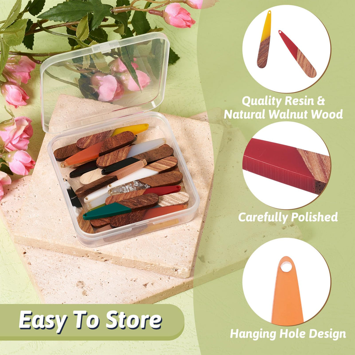 Beadthoven 26pcs/13 Pairs Natural Wood Resin Teardrop Charms DIY Earrings Pendants Mixed Colors Long Water Drop Shape Wooden Pendants for Statement Jewelry Making Findings BB Beadthoven
