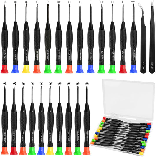 Precision Screwdriver Set, 25 PCS Small Screwdriver Set Magnetic, with Torx Flathead Phillips Star Pentalobe Y Screwdrivers, ESD Tweezers for Eyeglass Watchmaker Computer PC Electronic Laptop Jewelers