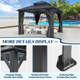 COVERONICS 10' x 10' Outdoor Galvanized Hardtop Gazebo - Aluminum Heavy-Duty Double Roof Vented Gazebo with Breathable Netting & Privacy Curtains for Patio, Porch, Garden, Lawn COVERONICS