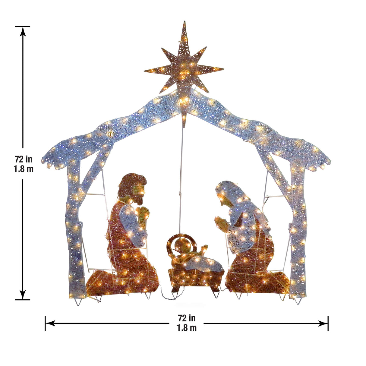 National Tree Company Pre-lit Artificial Christmas Décor - Includes Pre-strung White Mini White Lights and Ground Stakes - Crystal Holy Family Nativity - 6 ft National Tree Company