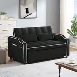 KTATK 1 Versatile Foldable Loveseat Sofa Bed in 3 Lengths,with Adjustable Back and USB Port,Modern Velvet Pull-Out Couch Bed,w/Ashtray & Swivel Phone Stand,for Living Room,Bedroom,Black KTATK