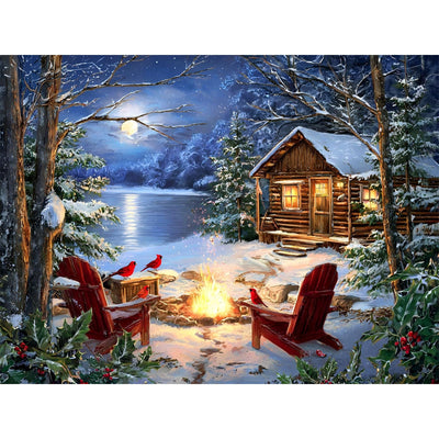 xackcme Lake Diamond Painting Kits for Adults, Winter Scenery Diamond Art Kits for Adults, Round 5D Snow Landscape Gem Art Kit for Adult DIY Crafts Kit Gift Sweet Home Wall Decor Gifts (16x12 inch)
