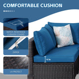 PAIQIAN 7 Piece Patio Furniture Set, Sectional Sofa Set Outdoor Rattan Patio Outdoor Sectional, Rattan Chairs Glass Table Seating Sectional Sofa with Cushions (Brown Blue) PAIQIAN