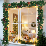 9FT Christmas Garland with Lights, Pre-Lit Garlands for Christmas Decoration with 60 LED Lights, Berries, Bows, Ball, Flower, Leaves, Battery Operated Indoor & Outdoor Christmas Decor PROSWIFT