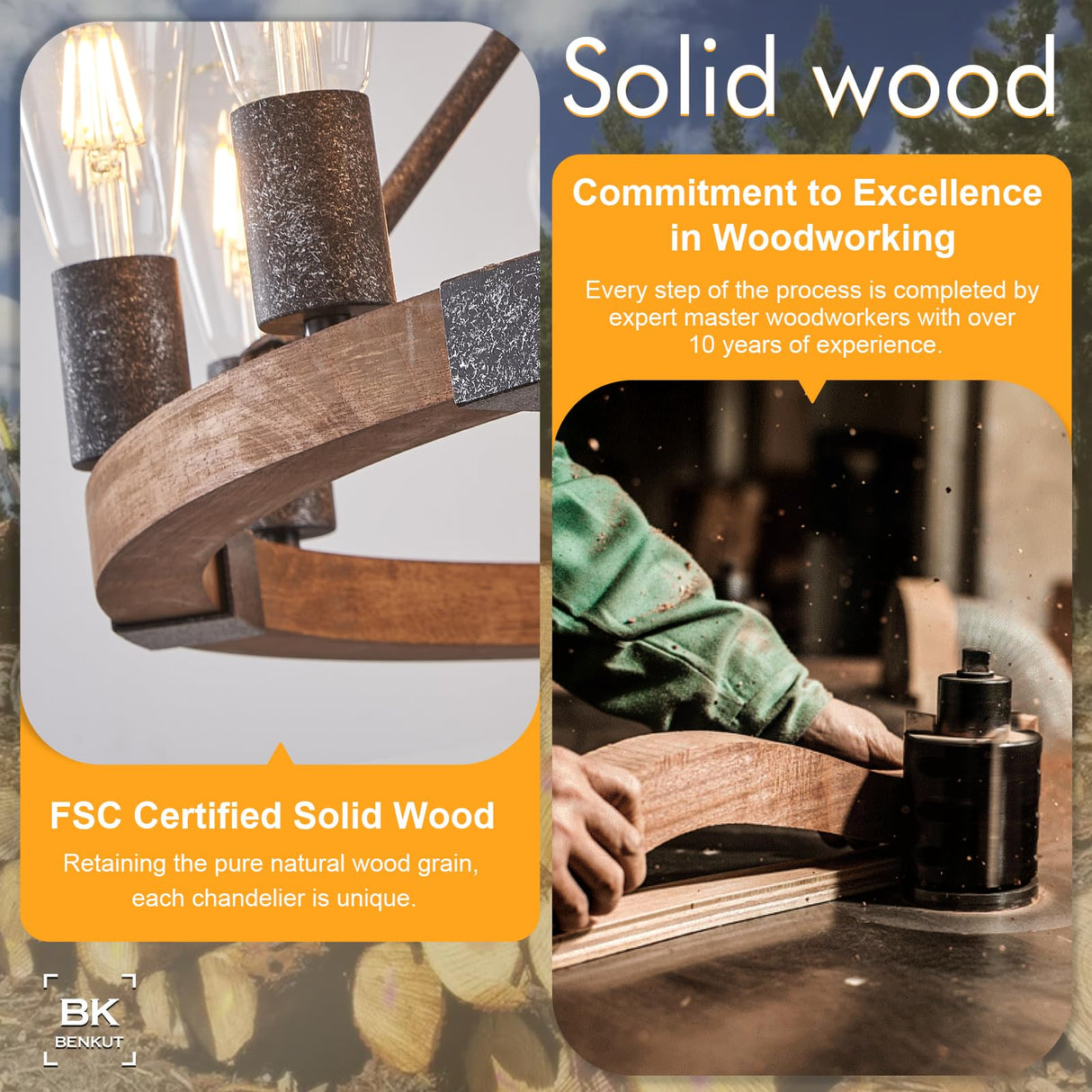 Benkut Farmhouse Wagon Wheel Chandelier 31" Black Rustic Light Fixtures 12-Light Wood Round Chandelier for Dining Room Living Room Entryway Foyer Benkut