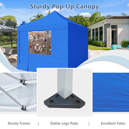 10x10 Pop Up Canopy Tent with 4 Removable Sidewalls, Heavy Duty Easy Up Canopy with 4 Sandbags for Weight, 100% Waterproof Winter Canopy Outdoor,1 Person Easy Set up, with Portable Roller Bag,Blue