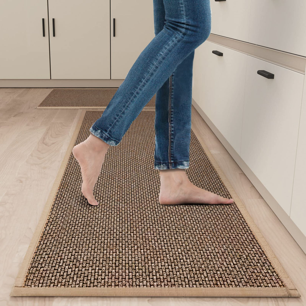 SUMLANS Kitchen Mat Set of 2 PCS, Cushioned Non Slip Rugs for Kitchen Floor, Absorbent Runner Comfort Standing Mats Washable for Kitchen, Office, Home (Brown, 17.3"x47"+17.3"x30") SUMLANS