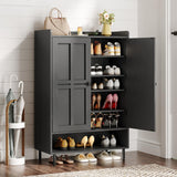 ONBRILL Shoe Cabinet with Cross Molding Doors, 6-Tier Shoe Storage Cabinet with 3 Adjustable Shelves and Metal Legs, 45'' Tall Shoes Rack Organizer Cabinet for Entryway, Front Door, Black ONBRILL