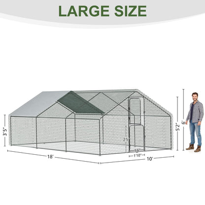 Amopatio Chicken Run, 18x10x6 FT Large Chicken Coop House, Metal Chicken Fence for Rabbits Duck - WoodArtSupply