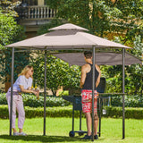 CHARMELEON Double Tiered Grill Gazebo 5x8, Outdoor BBQ Patio Canopy Tent with Stretchable Side Awning (Beige) CHARMELEON