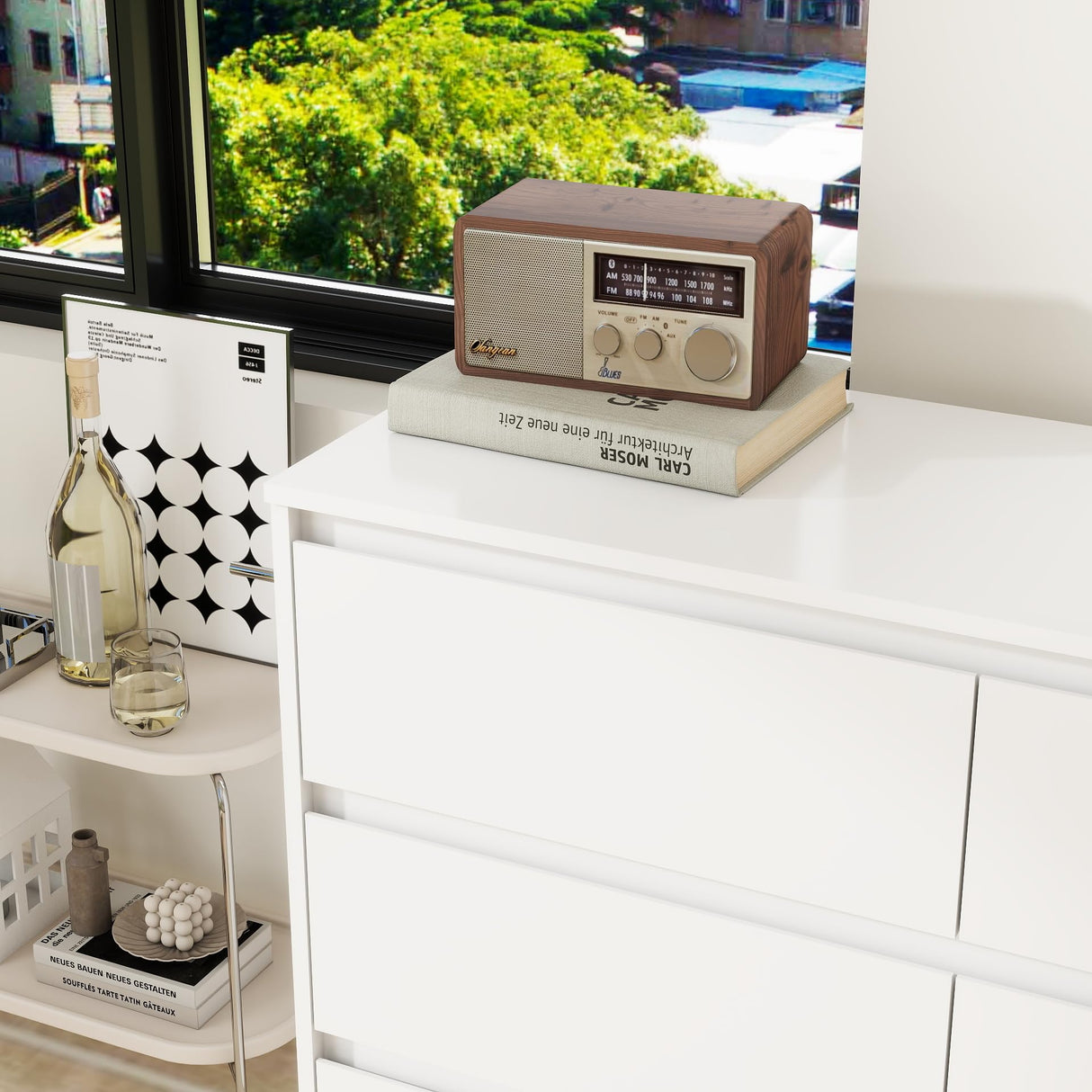 Panana Modern 9 Drawer Wood Dresser for Bedroom, Large Floor Storage Drawer Cabinet Lateral Chest of Drawers Handle Free Organizer for Closet Living Room (White, 9 Drawer) Panana